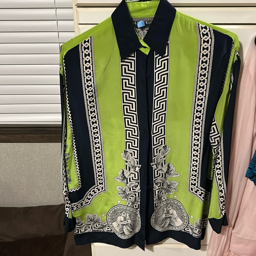 Ellen Tracy silk baroque Greek key shirt size 4